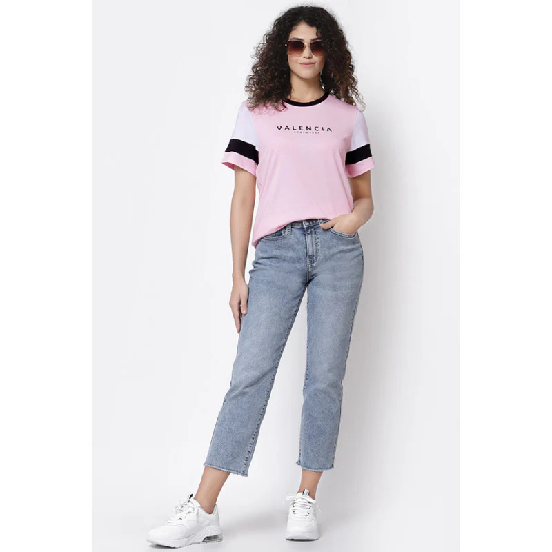 Women Pink Round Neck T-Shirt - Image 5