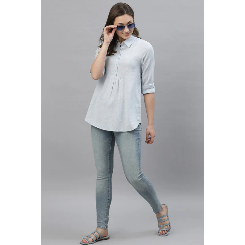 Women Powder Blue Blouse Top - Image 5
