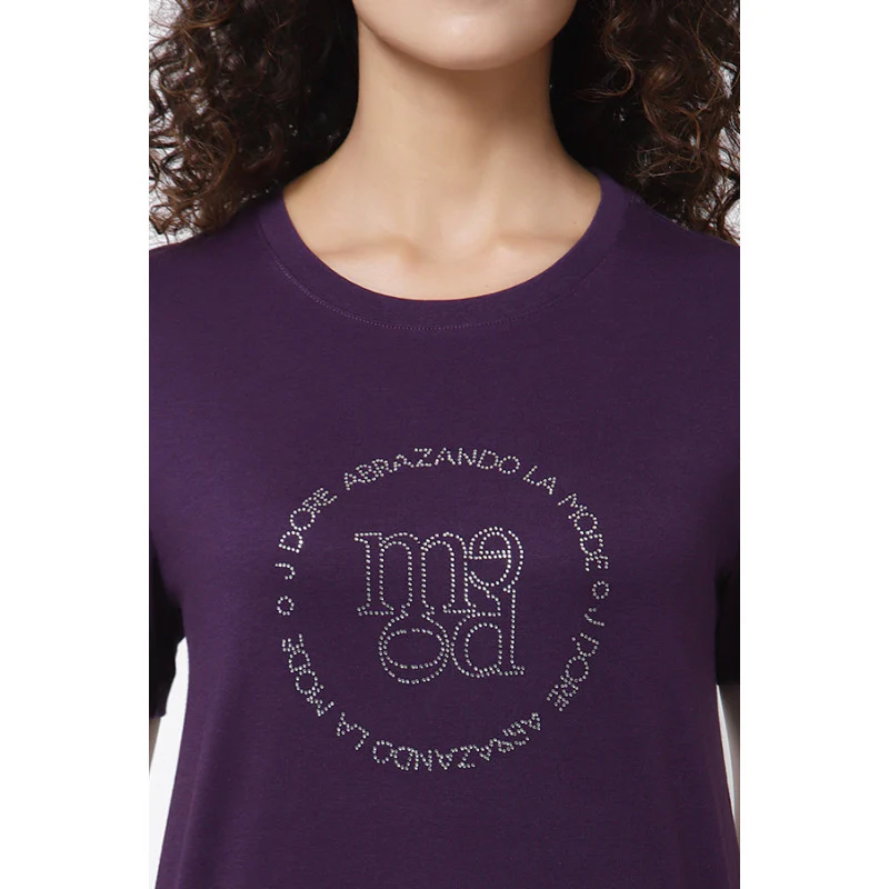 Women Purple Round Neck T-Shirt - Image 2
