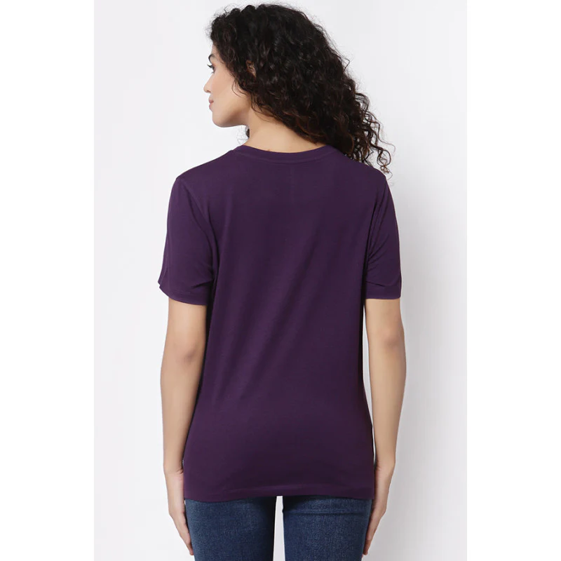 Women Purple Round Neck T-Shirt - Image 4