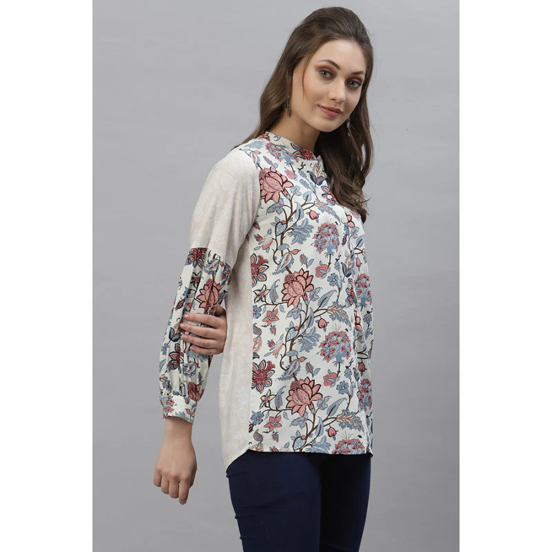 Women Red Floral Blouse Top - Image 2