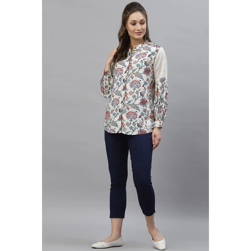 Women Red Floral Blouse Top - Image 4