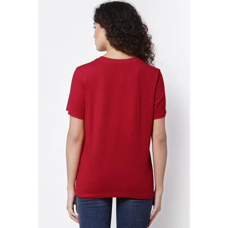 Women Red Round Neck T-Shirt - Image 4