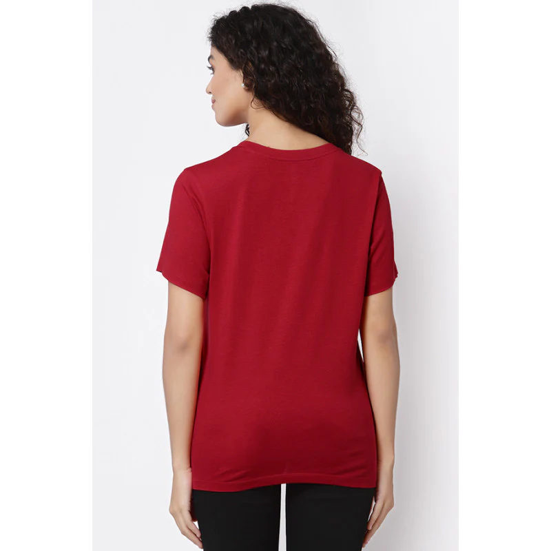 Women Red Round Neck T-Shirt - Image 4