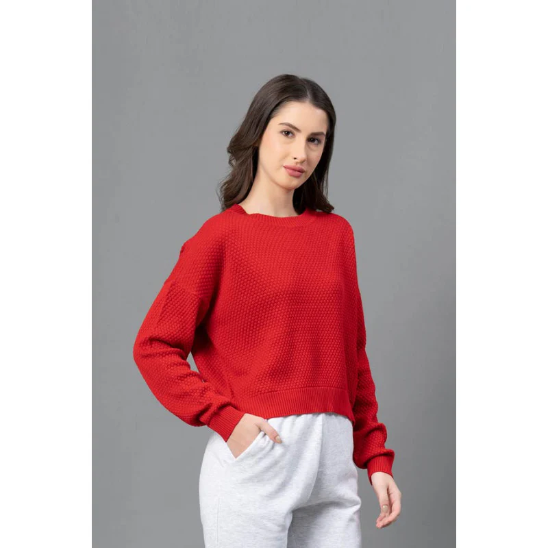 Women Red Solid Sweater - Image 2