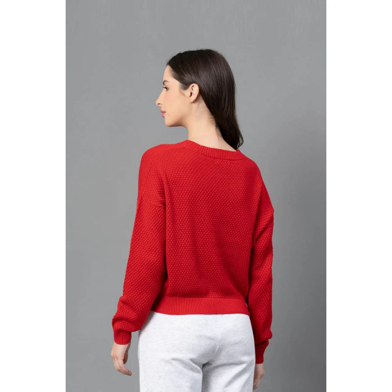 Women Red Solid Sweater - Image 3