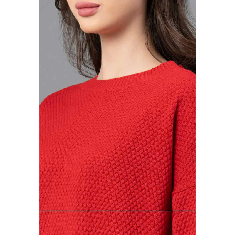 Women Red Solid Sweater - Image 4