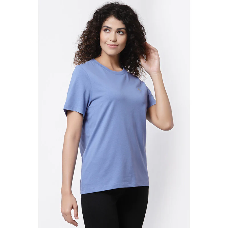 Women Slate Blue Round Neck T-Shirt - Image 3