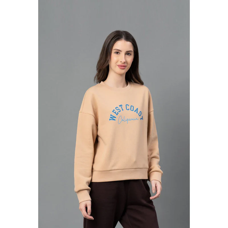 Women Tan Graphic Print Sweatshirt - Image 2
