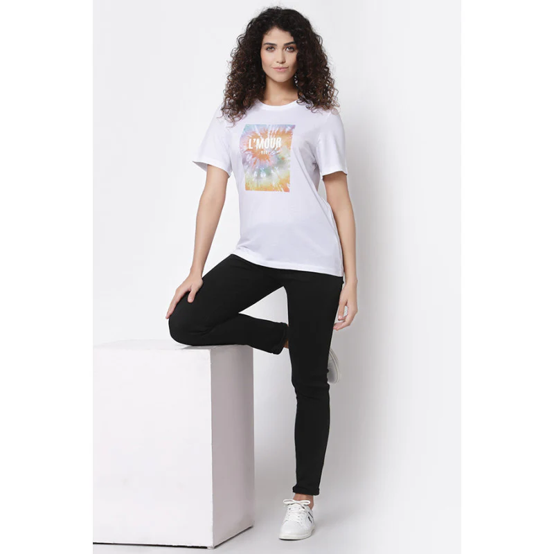 Women White Round Neck T-Shirt - Image 5