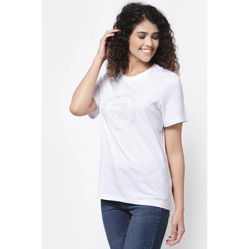 Women White Round Neck T-Shirt - Image 3