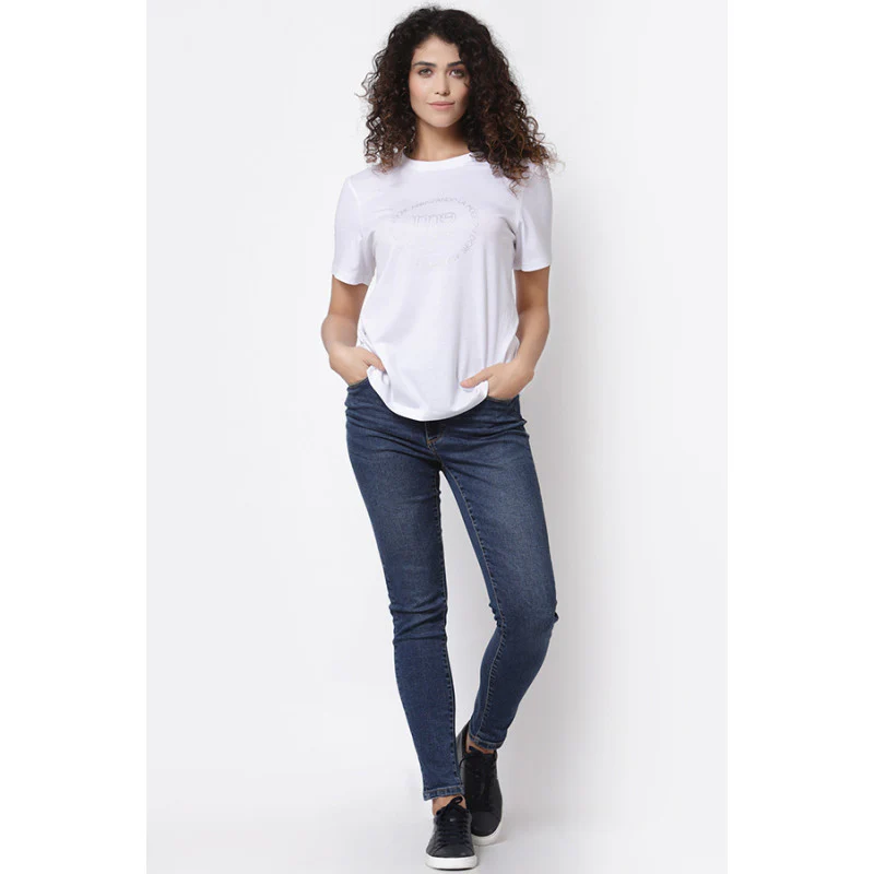 Women White Round Neck T-Shirt - Image 5