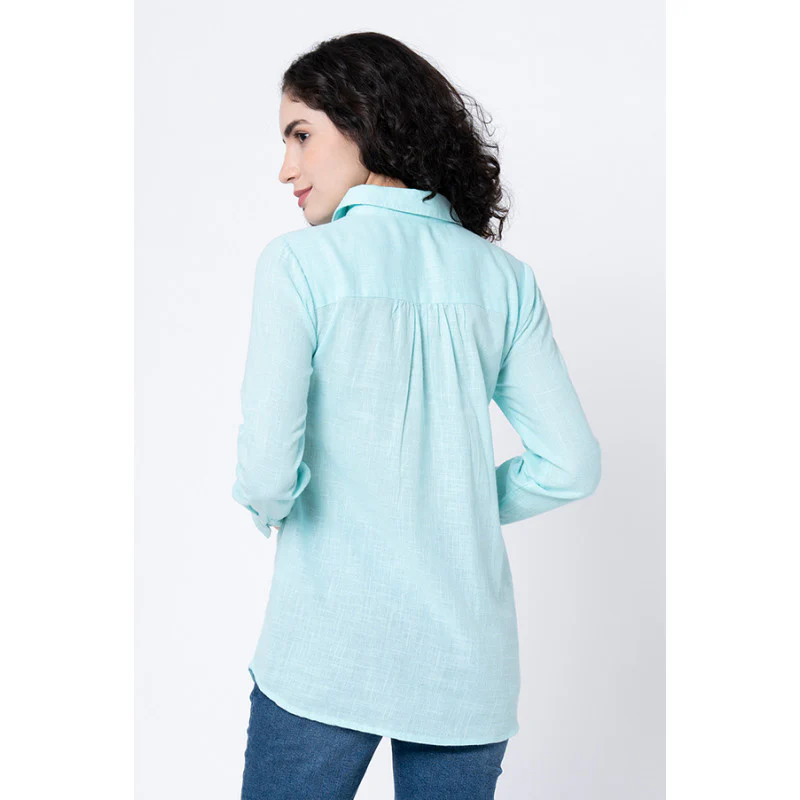 Women's Aqua Solid Blouse Top - Image 3