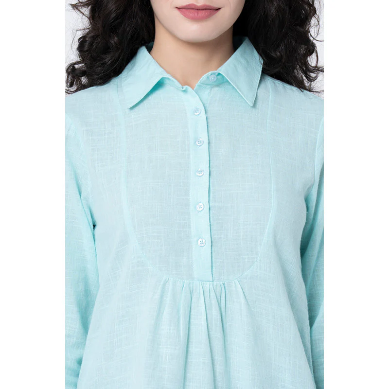 Women's Aqua Solid Blouse Top - Image 4