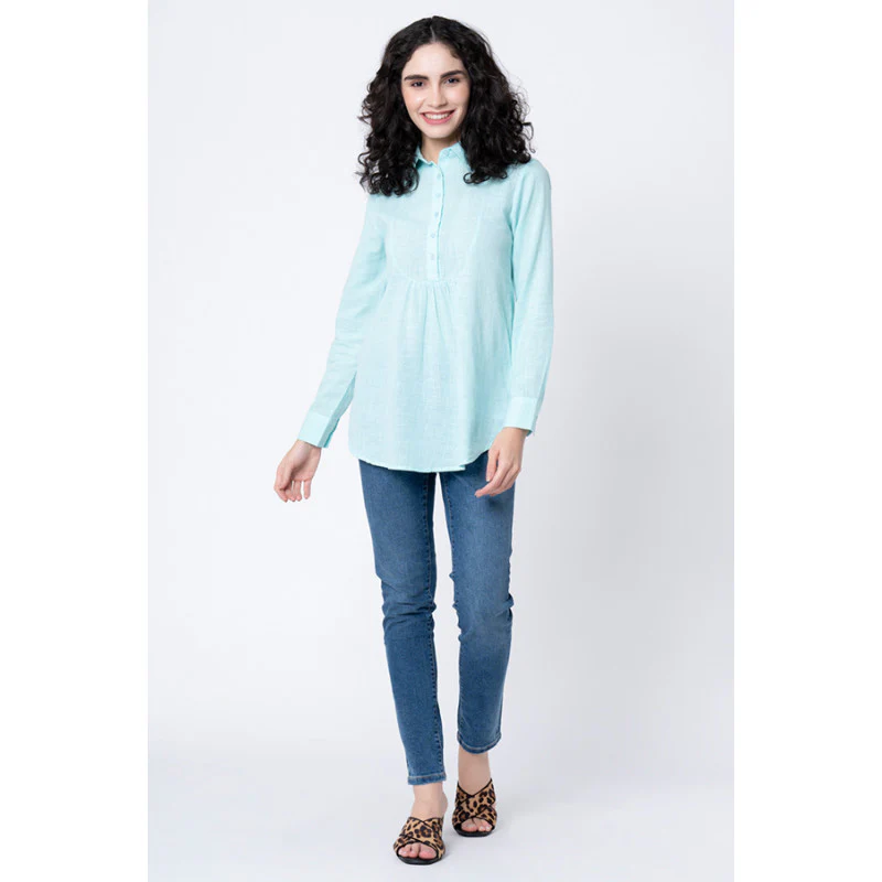 Women's Aqua Solid Blouse Top - Image 5