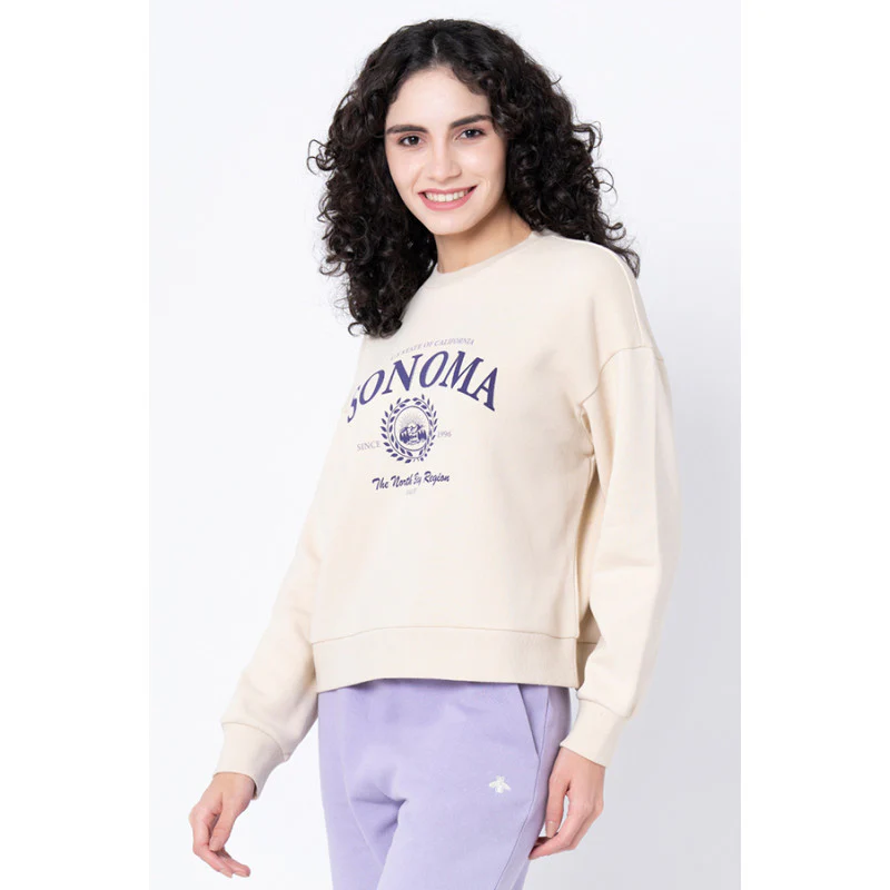 Women's Beige Graphic Print Sweatshirt - Image 2