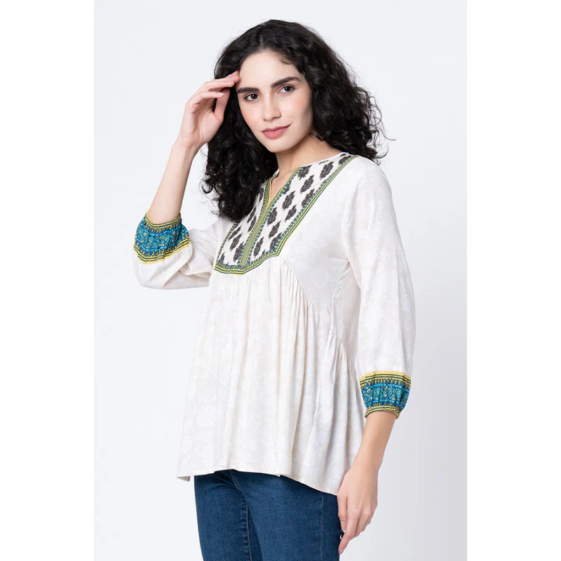 Women's Beige Printed Tunic - Image 2