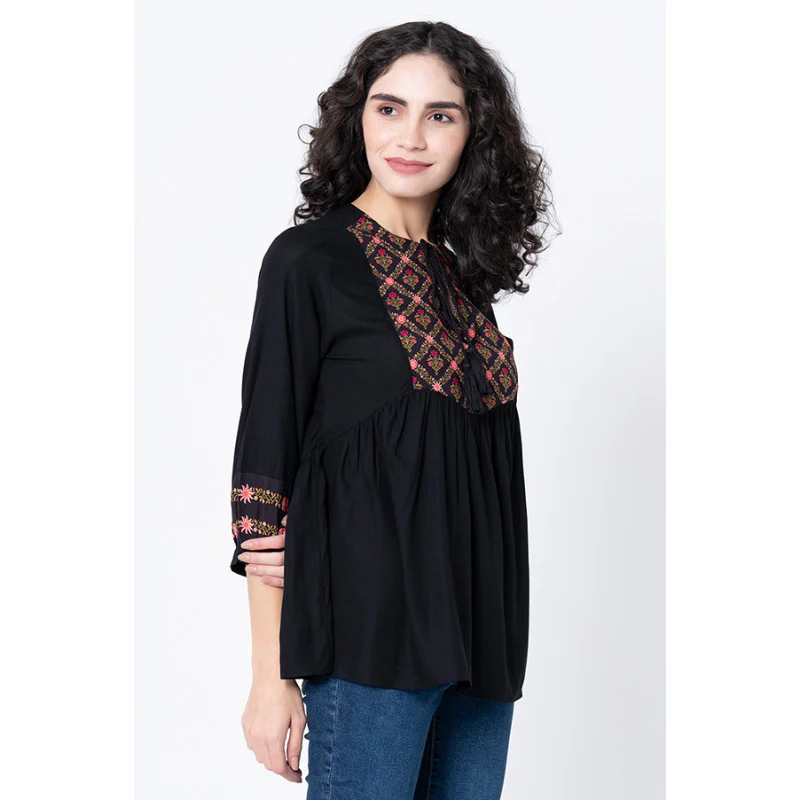 Women's Black Floral Blouse Top - Image 2