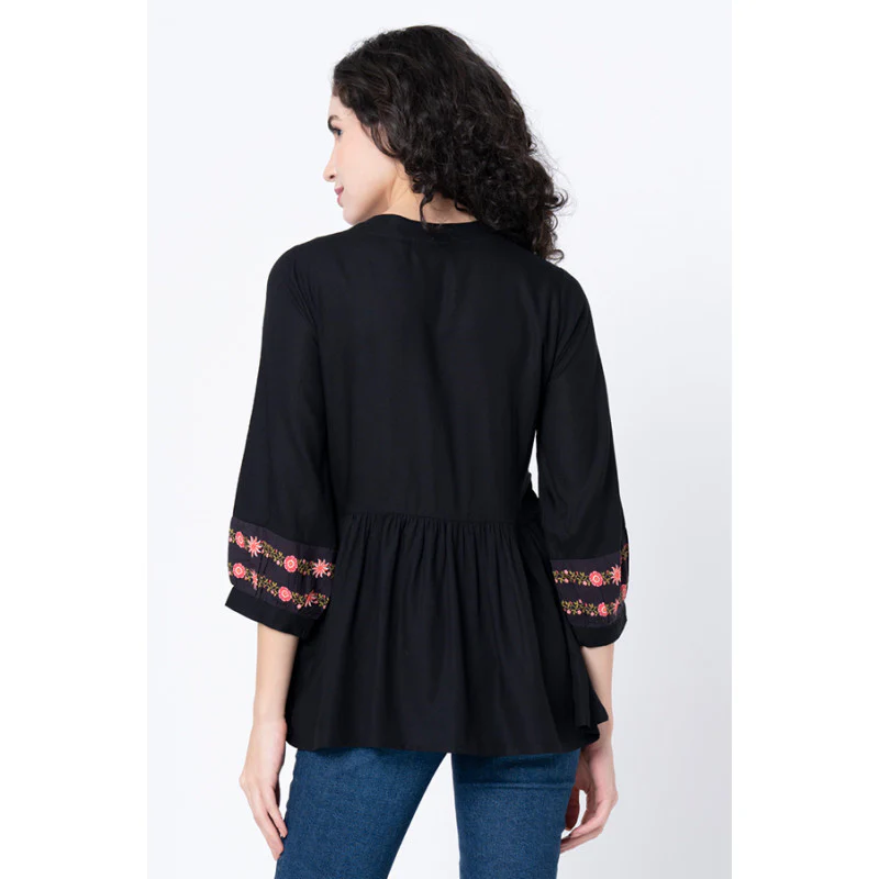 Women's Black Floral Blouse Top - Image 3