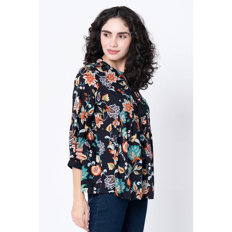 Women's Black Floral Blouse Top - Image 2