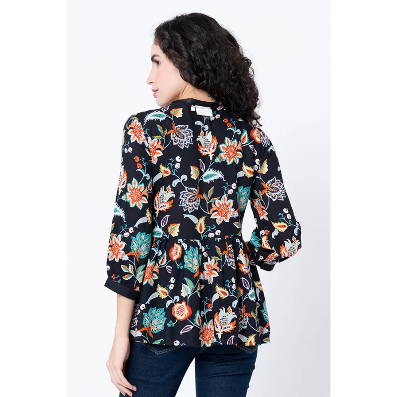 Women's Black Floral Blouse Top - Image 3