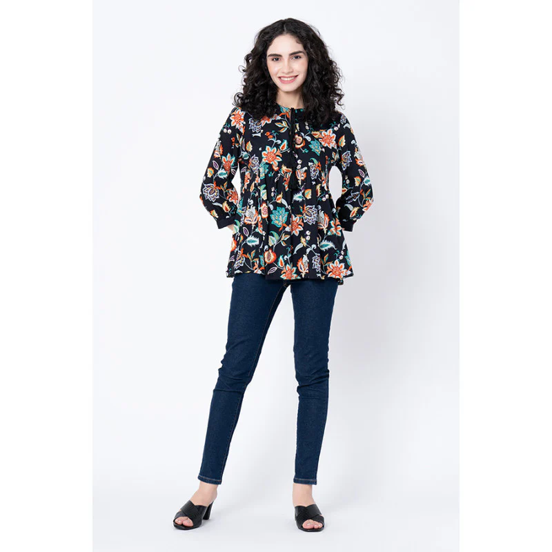 Women's Black Floral Blouse Top - Image 5