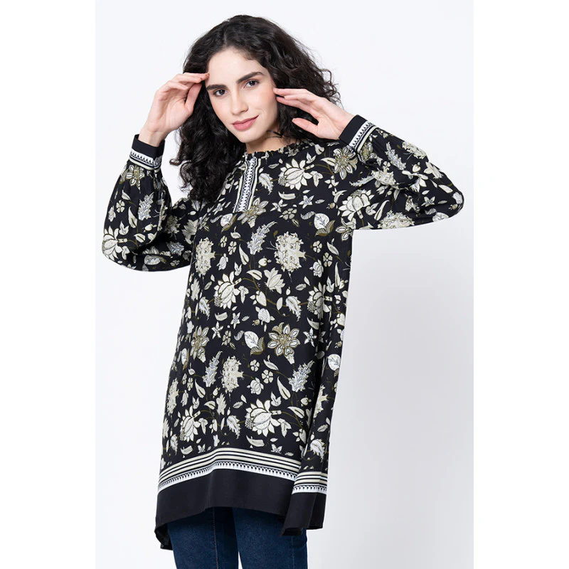 Women's Black Floral Tunic - Image 2