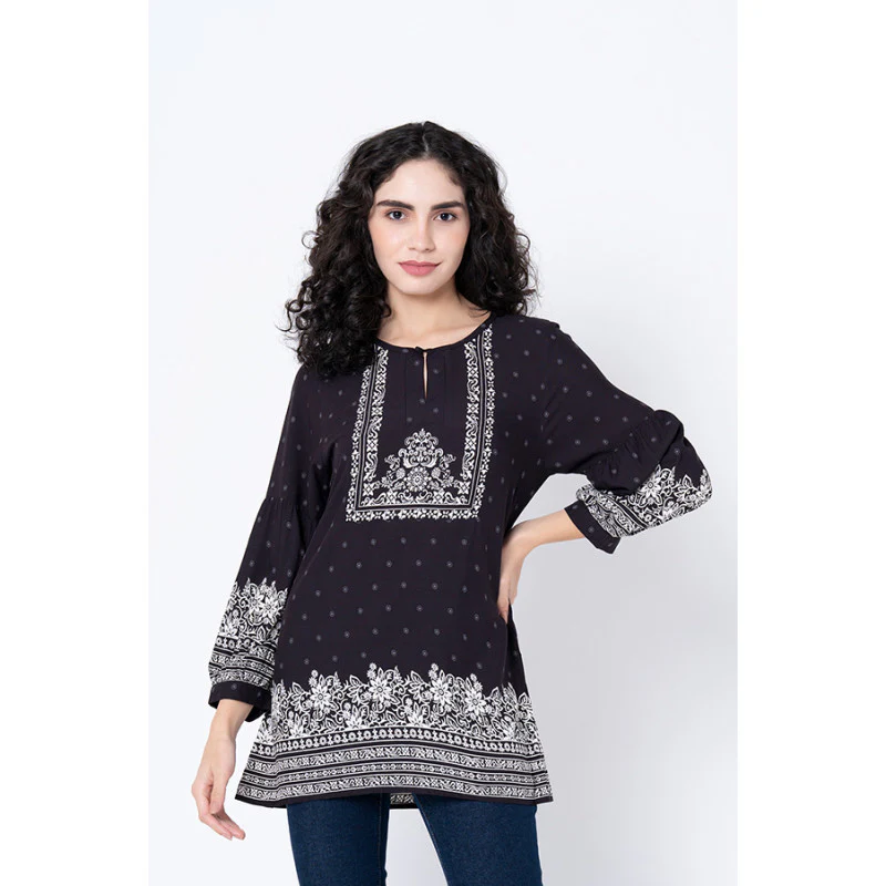 Women's Black Printed Blouse Top