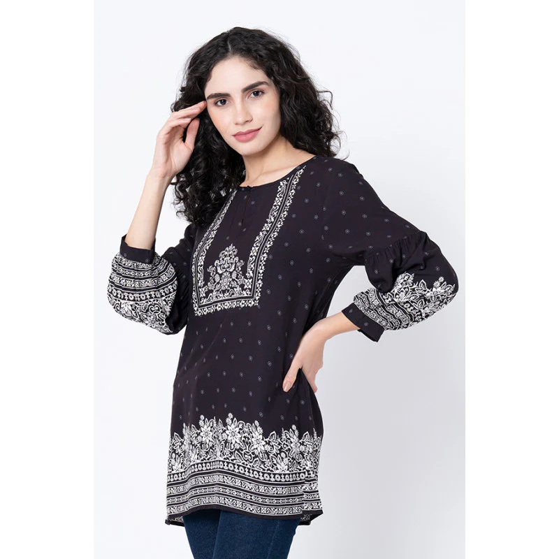 Women's Black Printed Blouse Top - Image 2