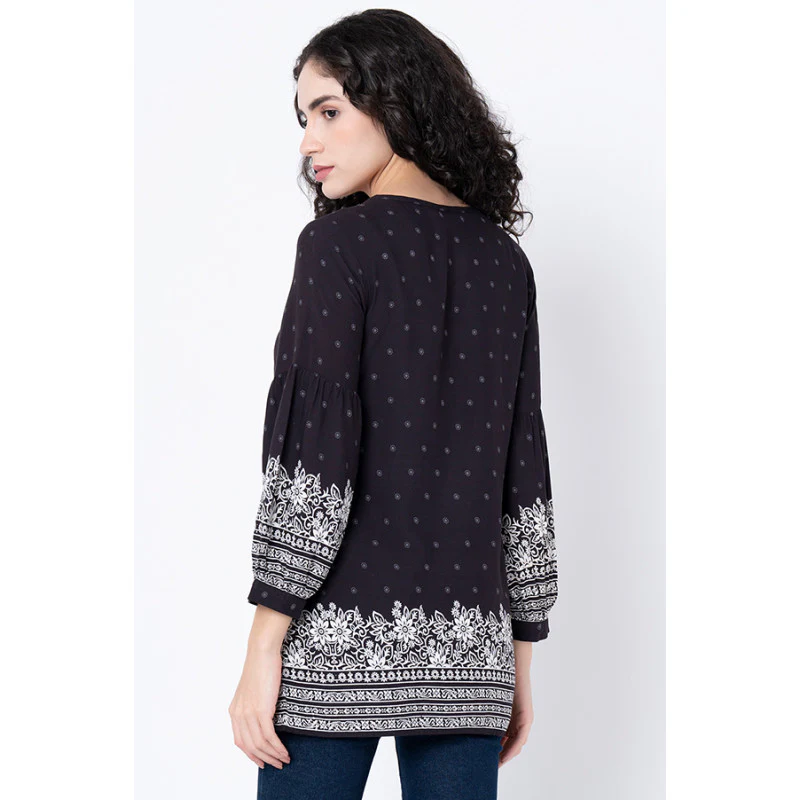 Women's Black Printed Blouse Top - Image 3