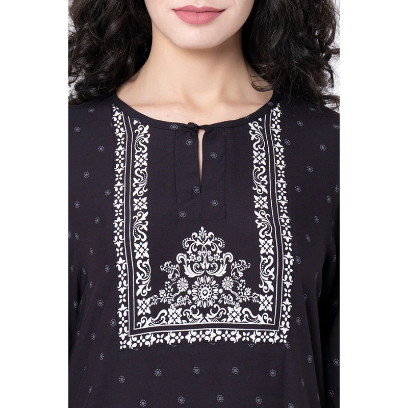 Women's Black Printed Blouse Top - Image 4