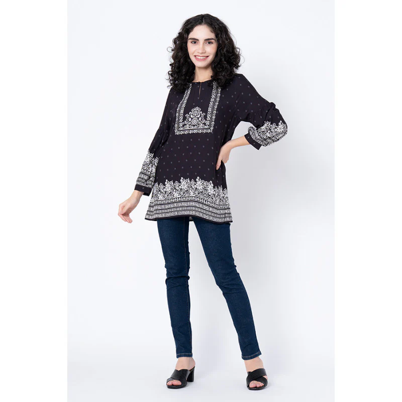 Women's Black Printed Blouse Top - Image 5