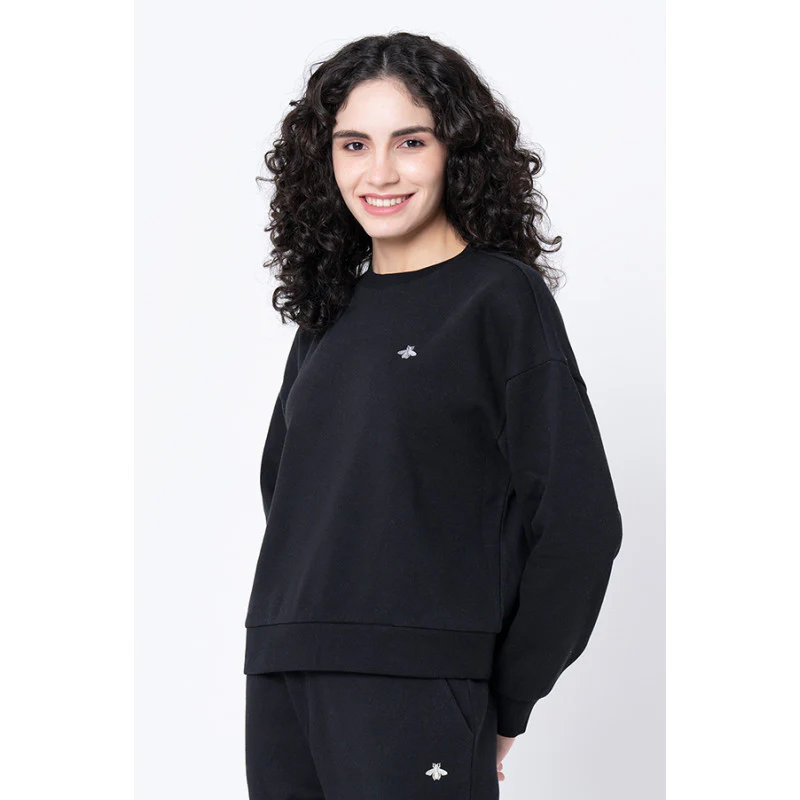 Women's Black Solid Sweatshirt - Image 2