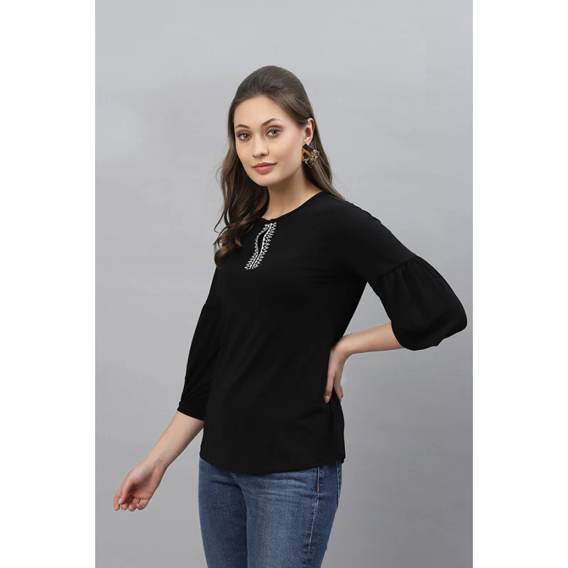 Women Black Solid Top - Image 2