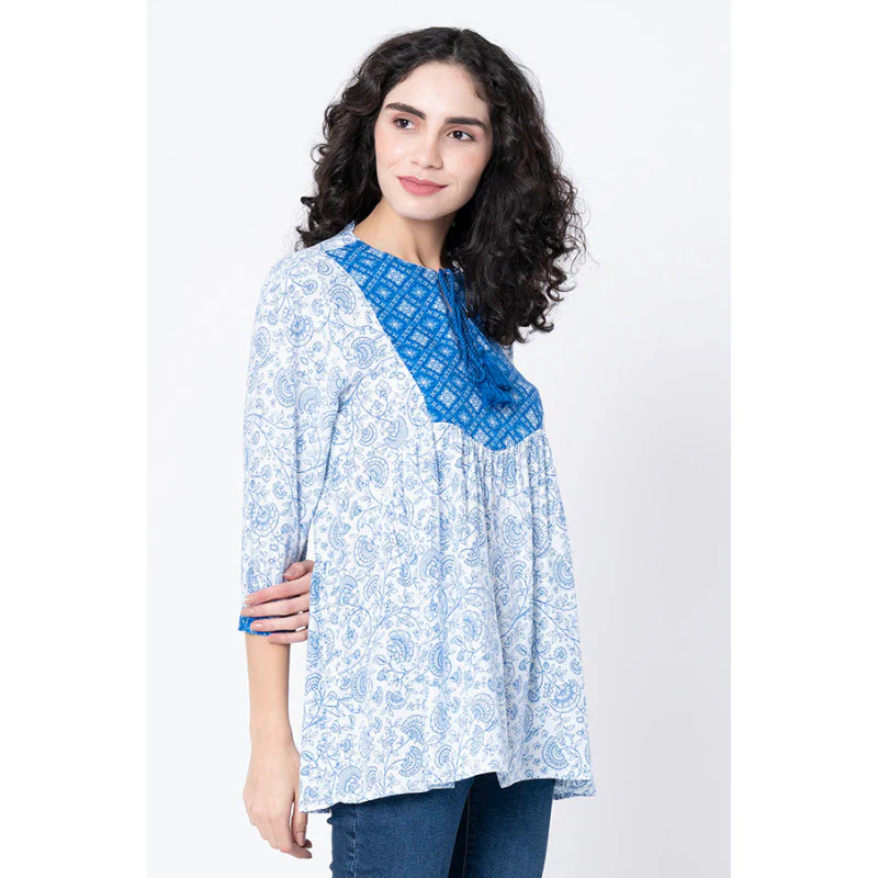 Women's Blue Floral Blouse Top - Image 2