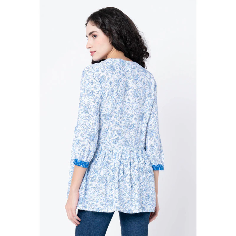 Women's Blue Floral Blouse Top - Image 3
