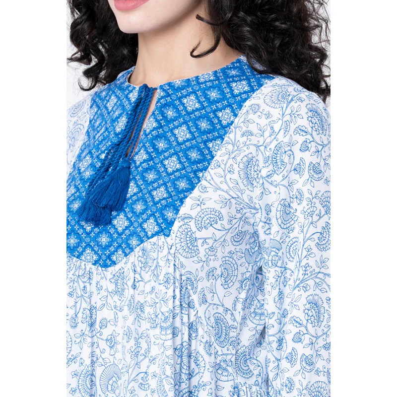 Women's Blue Floral Blouse Top - Image 4