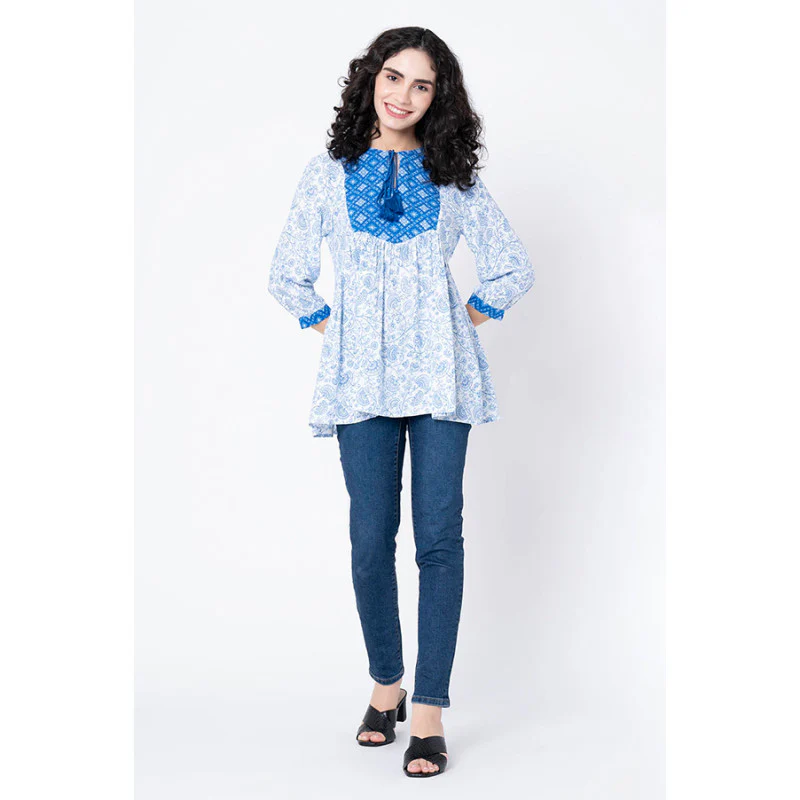 Women's Blue Floral Blouse Top - Image 5