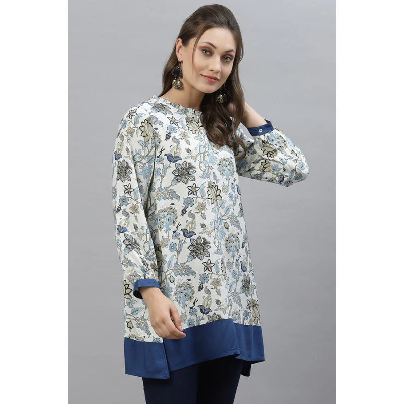 Women's Blue Floral Print Tunic - Image 2