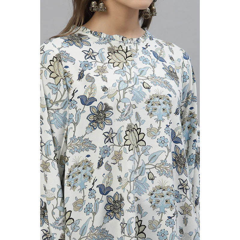 Women's Blue Floral Print Tunic - Image 3