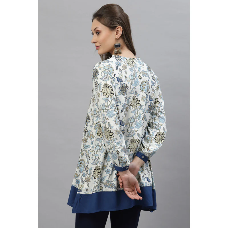 Women's Blue Floral Print Tunic - Image 4
