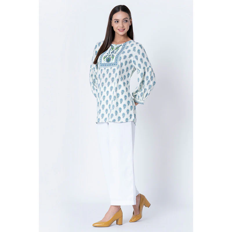 Women's Blue Printed Tunic - Image 2