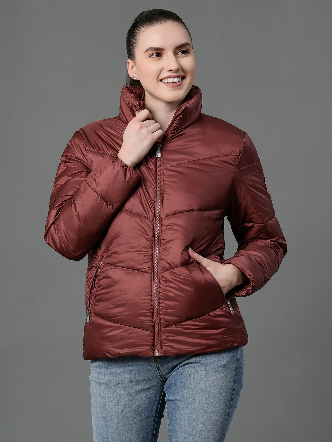 Women's Blush Red Padded Jacket - Image 2