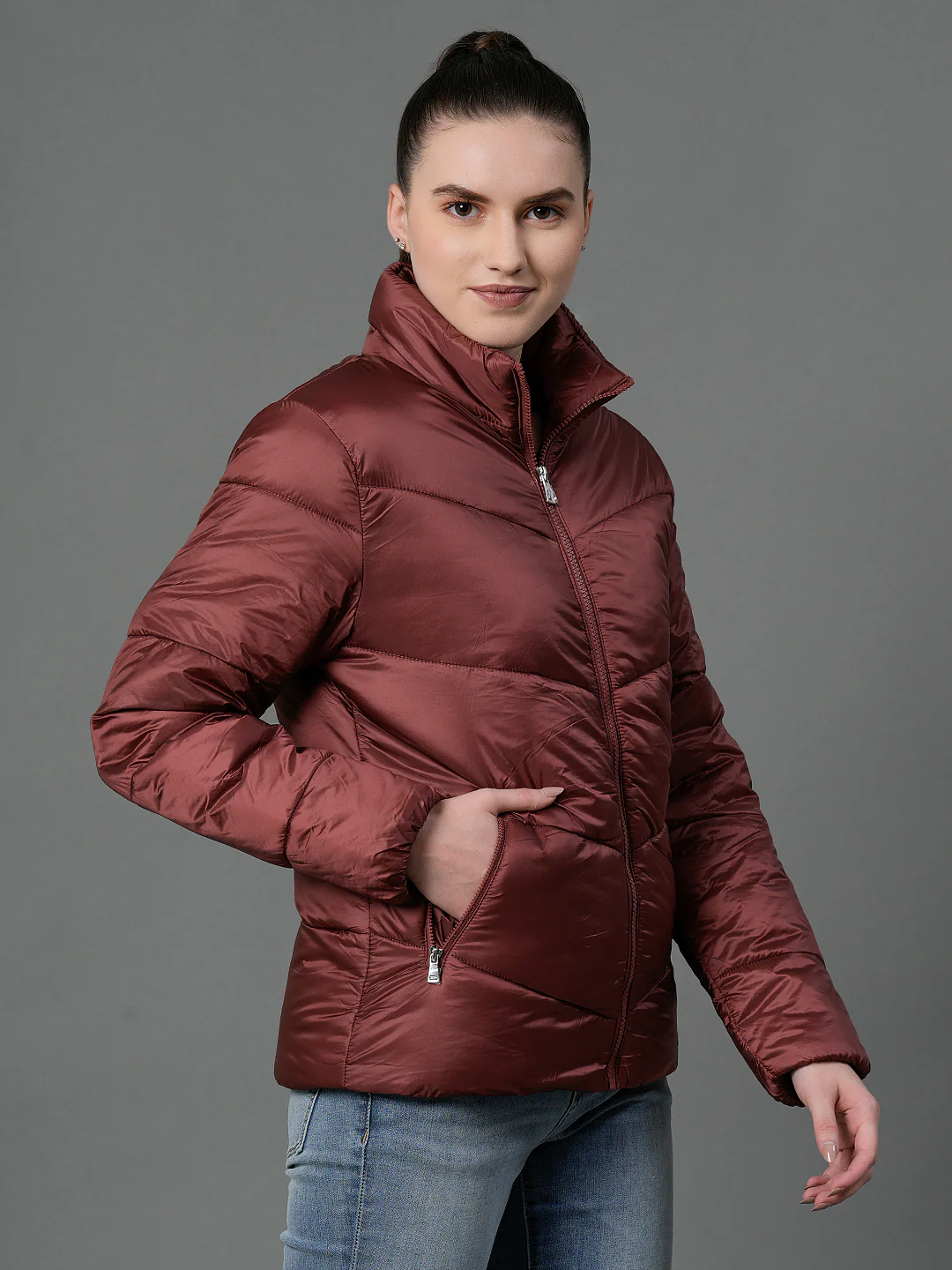 Women's Blush Red Padded Jacket - Image 3