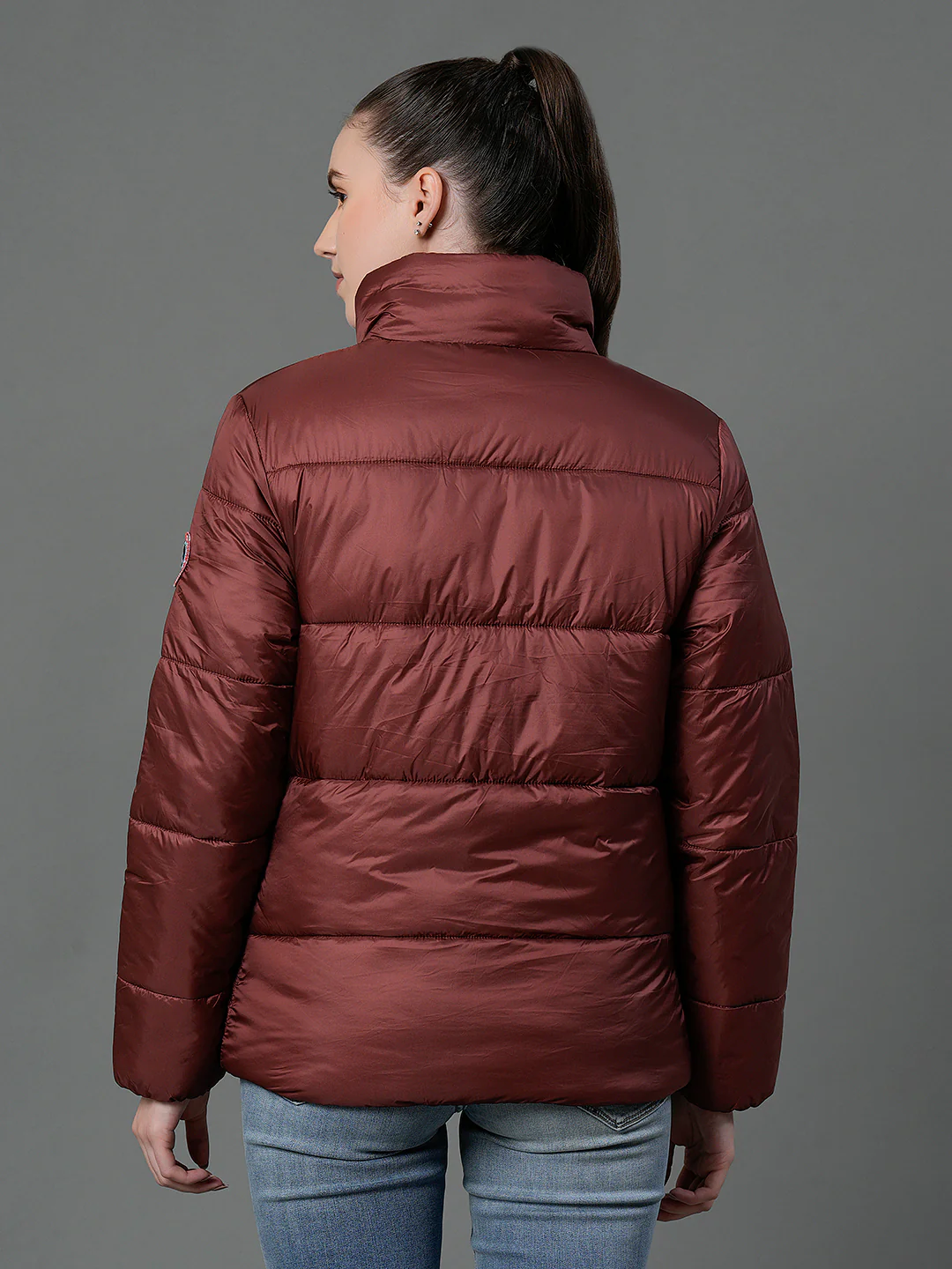 Women's Blush Red Padded Jacket - Image 4