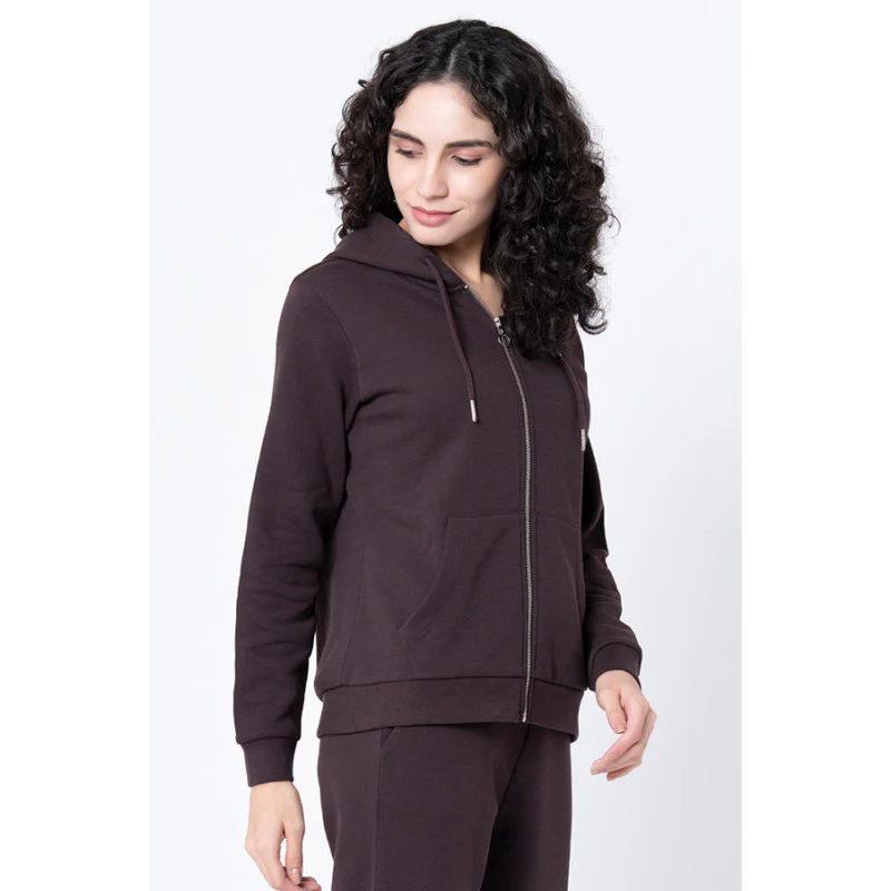 Women's Brown Solid Hoodie - Image 2