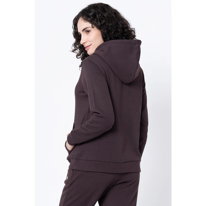 Women's Brown Solid Hoodie - Image 3