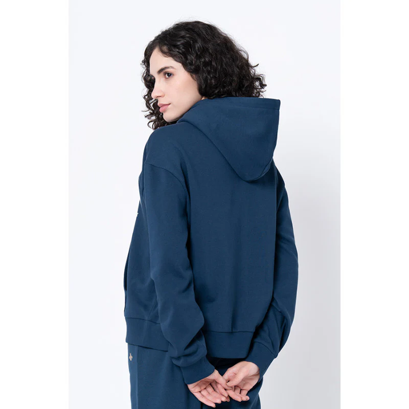 Women's Deep Blue Typography Hoodie - Image 3