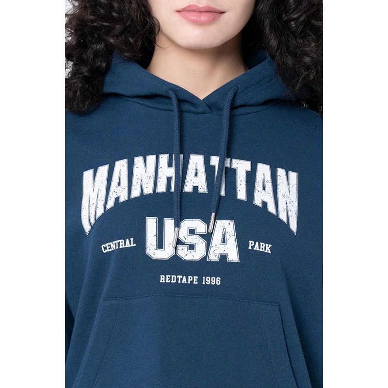 Women's Deep Blue Typography Hoodie - Image 4