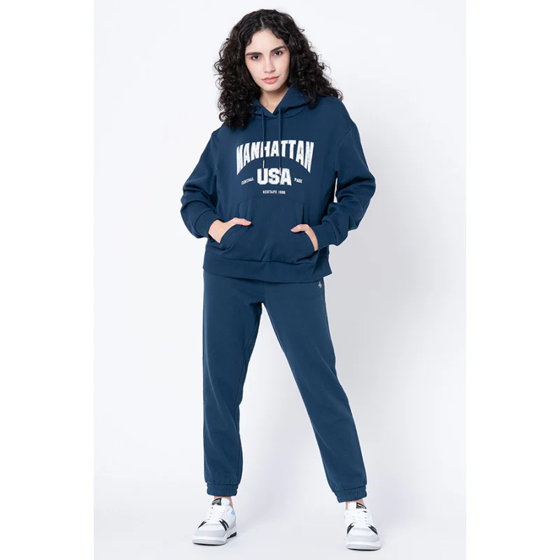 Women's Deep Blue Typography Hoodie - Image 5